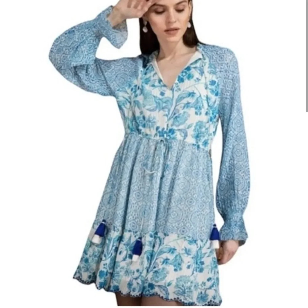 House Of Harlow 1960 Boho Floral Tiered Dress With Tassel Ties Size L